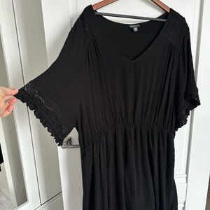 Autograph Black Midi Dress with Lace Trim